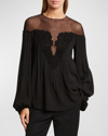 Chloé Illusion Silk Top With Lace Detail In Black