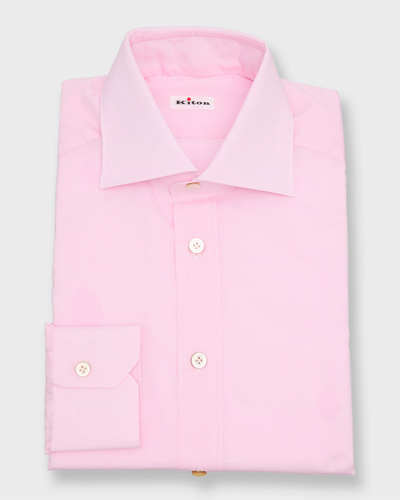 Kiton Men's Micro-houndstooth Cotton Dress Shirt In Pink
