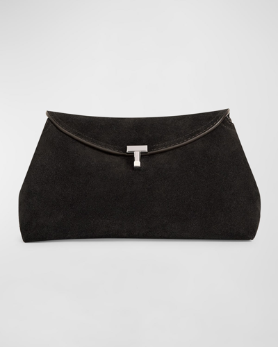 Totême T Lock Suede Clutch Bag In Black
