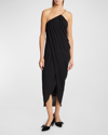 CHLOÉ DRAPED ONE-SHOULDER JERSEY DRESS WITH CHAIN DETAIL