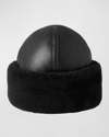 Totême Leather Shearling Cuff Beanie In Black 200