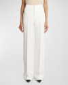 Chloé Textured Wool Crepe Wide-leg Trousers In Seedpearl Beige