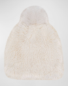 Surell Accessories Faux Rex Rabbit Fur Beanie With Pom In Cream Cream