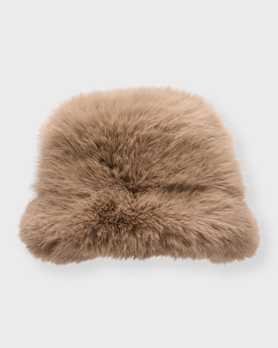 Surell Accessories Eyelash Faux Fur Bucket Hat In Taupe