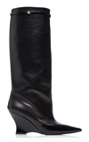Givenchy Wedge Heel Raven Leather Boots 9cm In Black