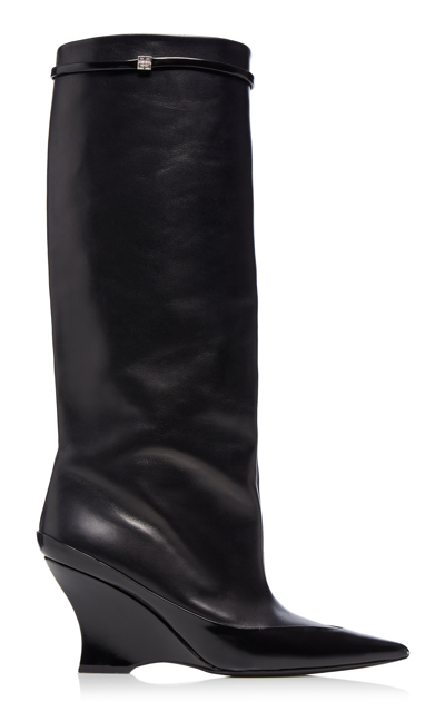 Givenchy Wedge Heel Raven Leather Boots 9cm In Black