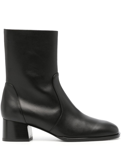 Stuart Weitzman 60 Mm  Black Stretch Leather Heel Ankle Boot In Nero