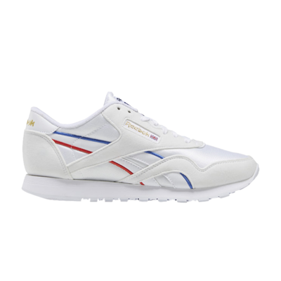 Pre-owned Reebok Wmns Classic Nylon 'collage Of Flags - Radiant Red Blue' In White
