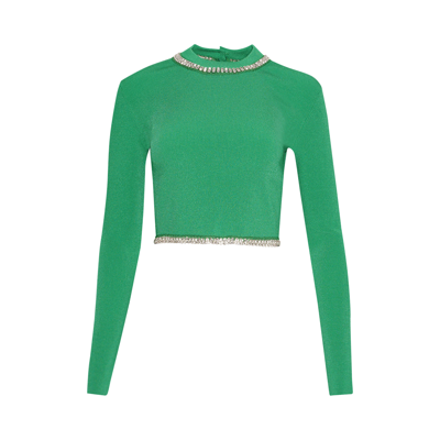 Pre-owned Paco Rabanne Embellished Knit Cropped Top 'green'