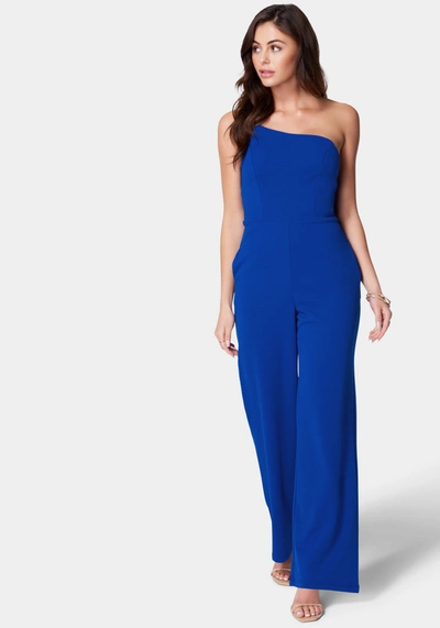 Bebe One Shoulder Core Jumpsuit In Cobalt