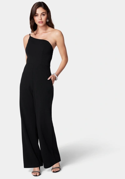 Bebe One Shoulder Core Jumpsuit In Black