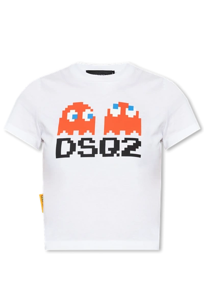 Dsquared2 Pac-man Logo Cotton Jersey Crop T-shirt In New