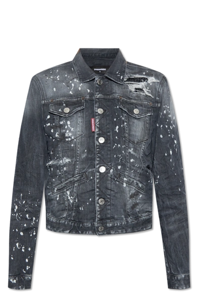 Dsquared2 Distressed-effect Denim Jacket In Black