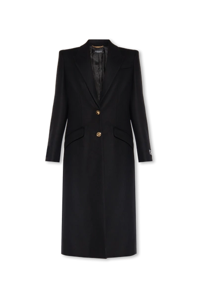 Versace Medusa-button Single-breasted Coat In Black