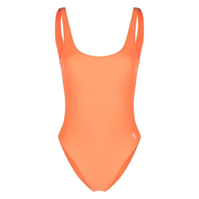 Sporty And Rich Logo-print Open-back Swimsuit In Orange