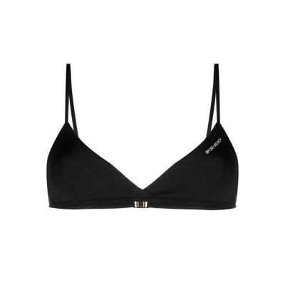 Sporty And Rich Sporty & Rich Logo Printed Triangle Cup Bikini Top In Black