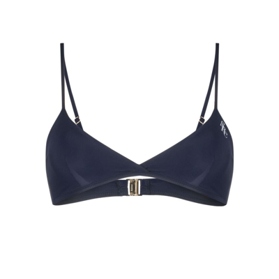 Sporty And Rich Sporty & Rich Logo Printed Triangle Cup Bikini Top In Navy