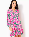 Lilly Pulitzer Alyssa Long Sleeve A-line Cotton Dress In Kelly Green Pink