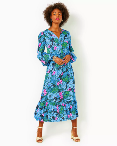 Lilly Pulitzer Loubella Long Sleeve Floral Midi Dress In Multi Soiree All Day