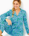 Lilly Pulitzer Pajama Knit Long Sleeve Button-up Top In Bon Bon Blue Leapin Leopards