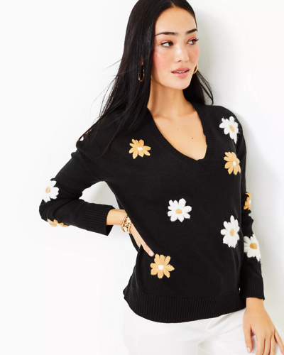 Lilly Pulitzer Tensley Sweater In Black Blooming Embroidery