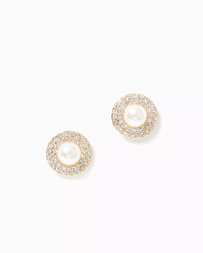 Lilly Pulitzer Sea Searching Pearl Stud Earrings In Gold Metallic
