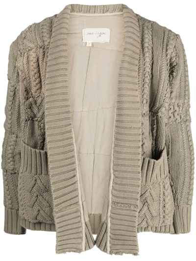 Greg Lauren Army Fisherman Gl1 Chunky-knit Cardigan In Green