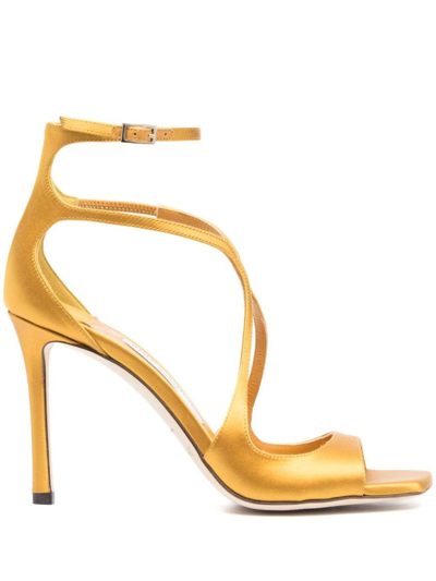 Jimmy Choo Azia 95mm Metallic-effect Sandals In Yellow & Orange