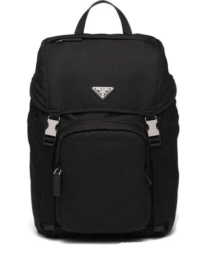 Prada Logo-plaque Multi-pocket Backpack In Nero