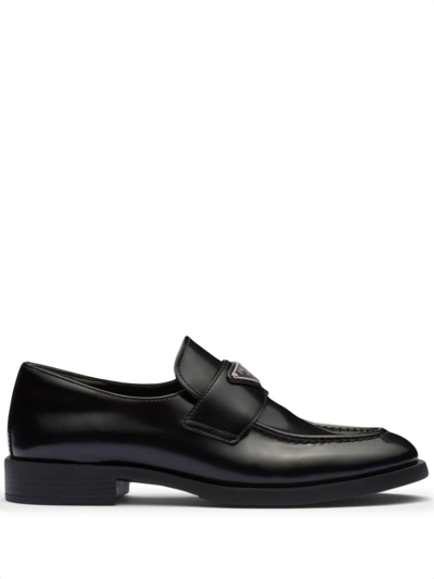 PRADA PRADA TRIANGLE-LOGO LEATHER LOAFERS