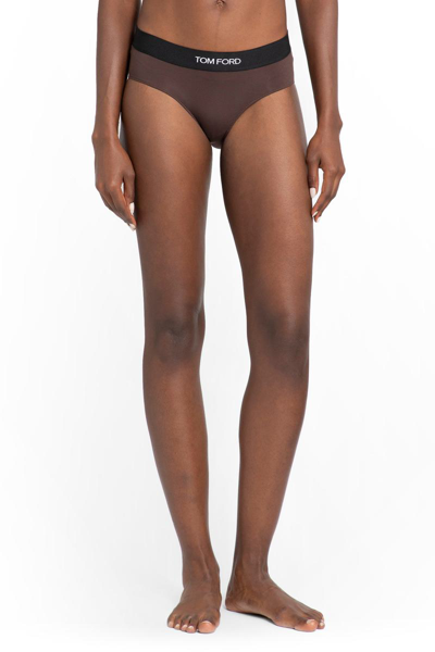 Tom Ford Elastic Waistband High-cut Leg Panties In Brown