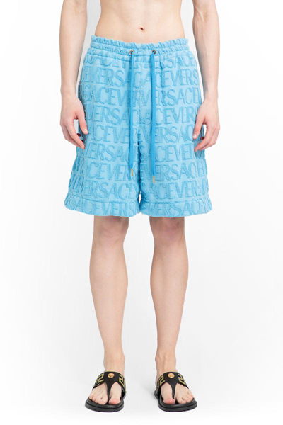 Versace Logo-print Track Shorts In Blue