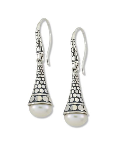 Samuel B. Silver 9-10mm Pearl Bali Design Earrings