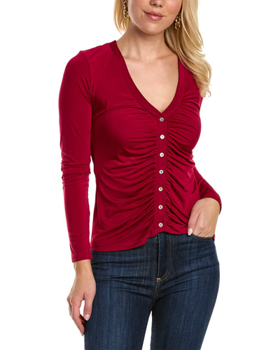 Krisa Ruched V Cardigan In Red