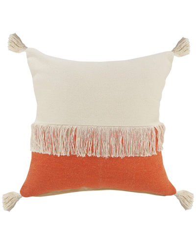 Lr Home Ella Color Block Orange Fringed Decorative Pillow