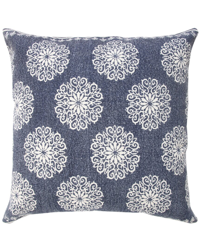 Lr Home Traditional Floral Motif Denim Stonewashed Decorative Pillow In Blue