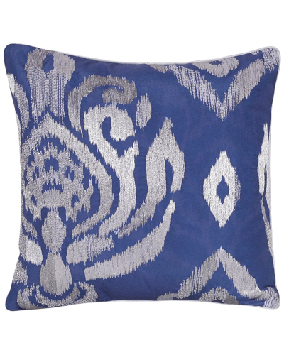 Lr Home Chloe Blue & Silver Ikat Embroidered Decorative Pillow