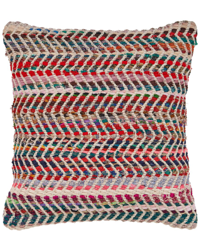 Lr Home Chindi Chevron Striped Handmade Decorative Pillow In Red