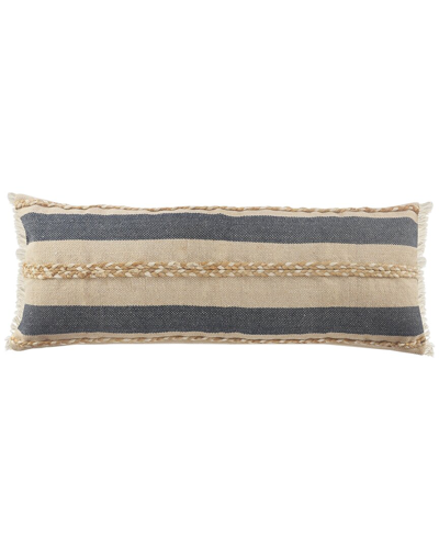 Lr Home Atlas Striped Braided Jute Fringed Lumbar Decorative Pillow In Blue