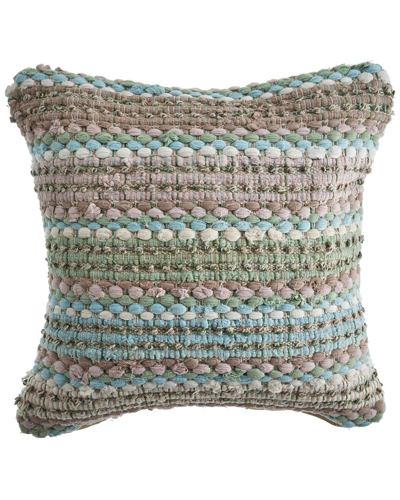 Lr Home Ivy Woven Green & Blue Chindi Striped Decorative Pillow