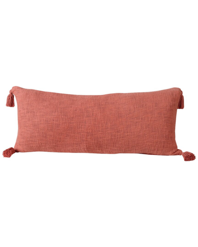 Lr Home Woven Everyday Solid Coral Cotton Lumbar Decorative Pillow In Orange