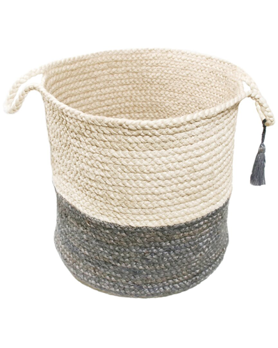 Lr Home Colorblock Hand-braided Light Jute Grey Decorate Storage Basket In White