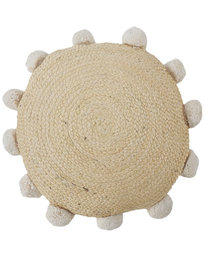 Lr Home Round Natural Jute Pom Pom Decorative Pillow In Brown