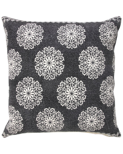 Lr Home Traditional Floral Motif Black Stonewashed Decorative Pillow