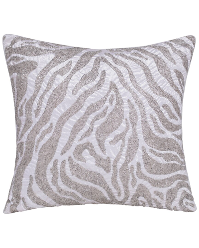 Lr Home Chloe Ivory & Silver Tiger Print Embroidered Decorative Pillow In White