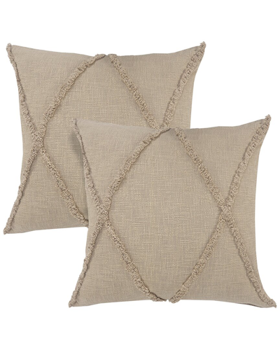 Lr Home Set Of 2 Reese Handwoven Taupe Diamond Cotton Pillows In Brown