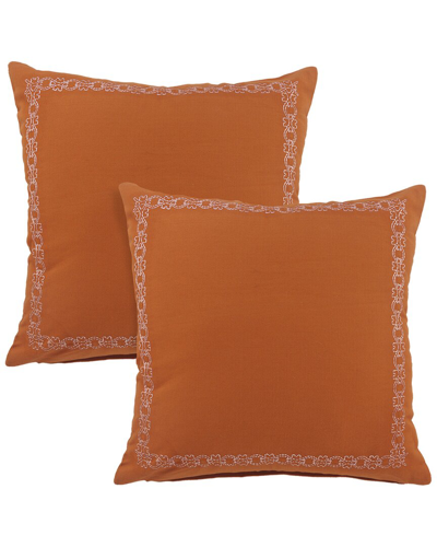 Lr Home Set Of 2 Victoria Embroidered Border Throw Pillows In Orange