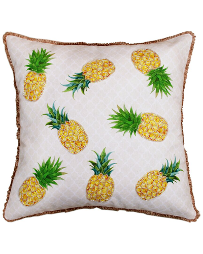 Lr Home Panama Embroidered Beads Pineapple Decorative Pillow In Yellow