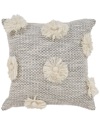 Lr Home Lily Woven Grey Floral Fringed Decorative Pillow In Grey