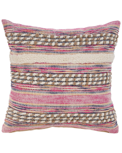 Lr Home Mia Woven Striped Pink Overtufted Decorative Pillow